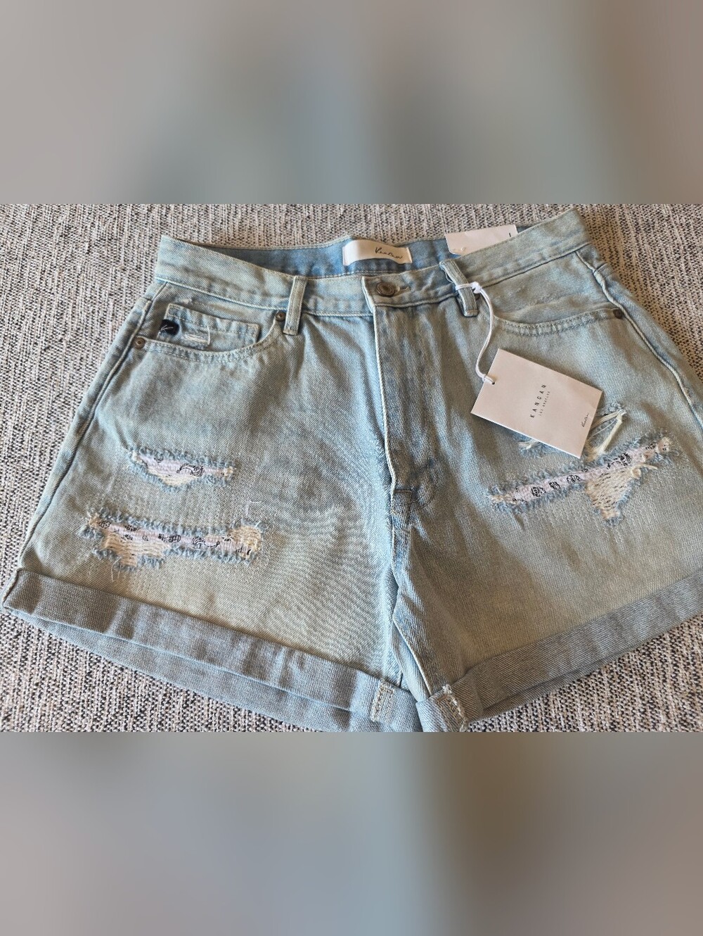 Kancan Light Wash Distressed Denim Shorts